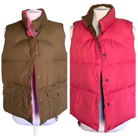 American Eagle Reversible Y2K Brown Pink Snap Up Vest Puffer Sz M - Picture 1 of 8